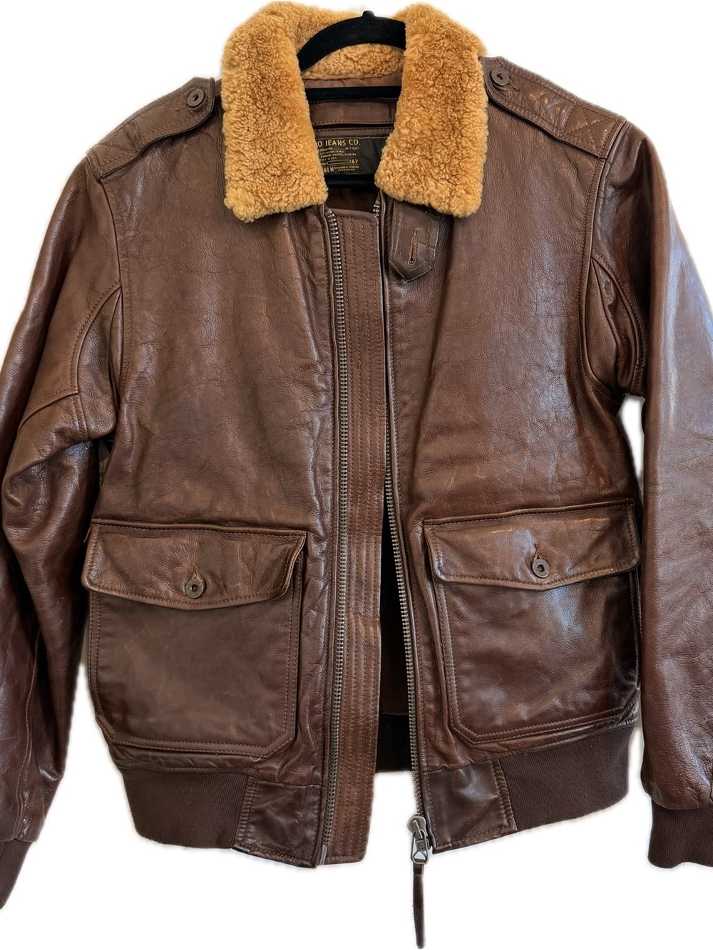Polo Ralph Lauren Jeans Co. Jacket Brown Leather Shearling G-1 Military Rare M